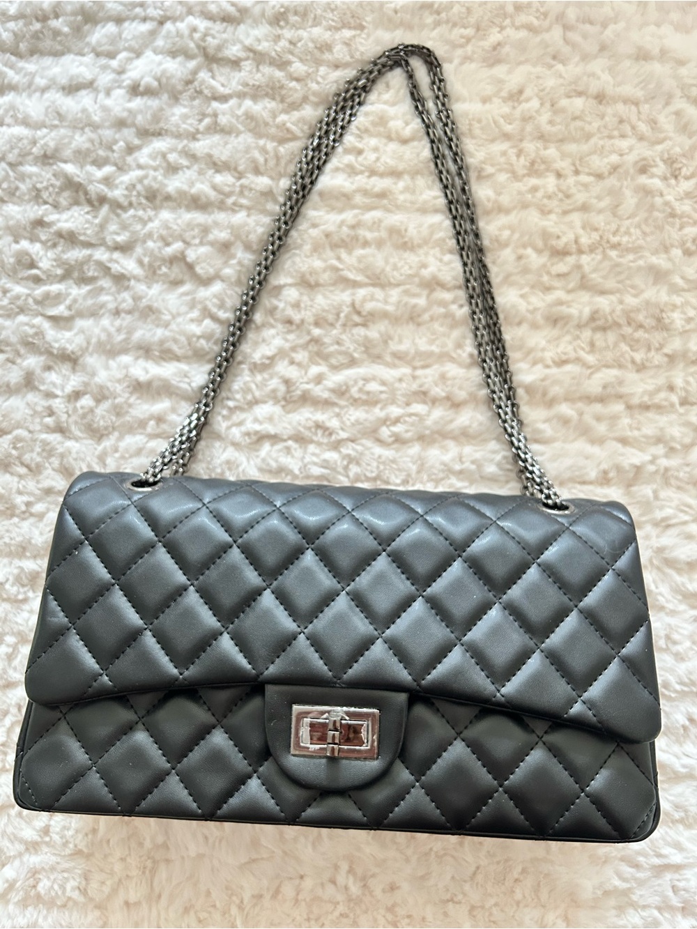 Quilted Black Chain Shoulder Bag / crossbody bag